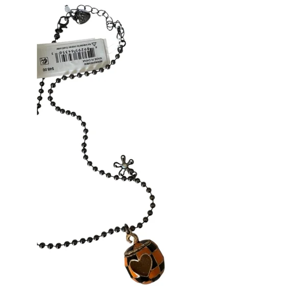 New Halloween Betsey Johnson Checkered Pumpkin Enamel Pendant Necklace, charm - Picture 4 of 5